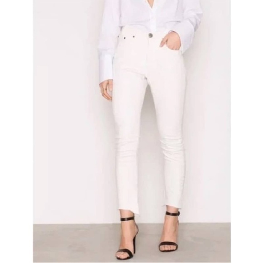 One Teaspoon Moleskin White Kidds Skinny Ankle Jeans Raw Hem Button Fly 23 NWT